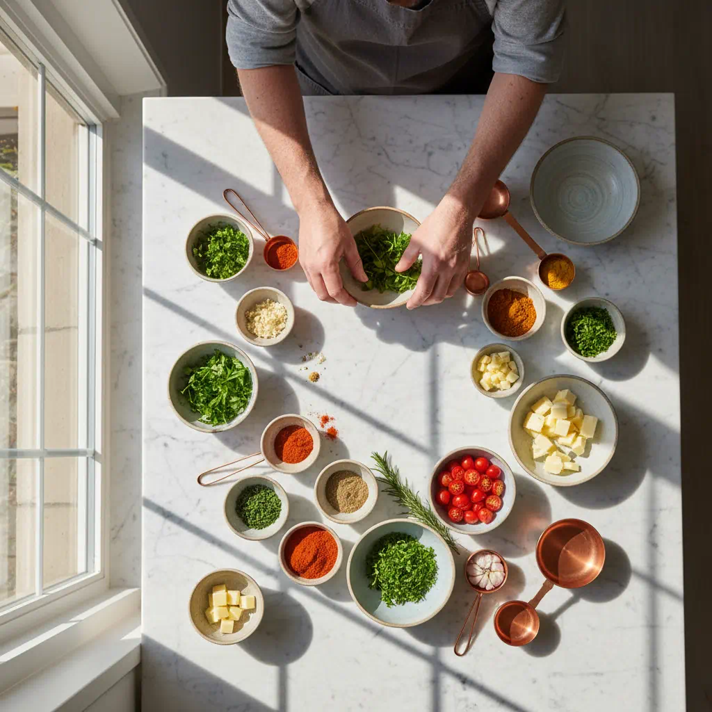 chef-organizing-mise-en-place-ingredients-methodically